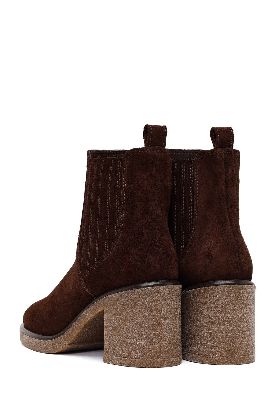 Woman Brown Chunky-Heeled Suede Chelsea Boots