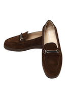 Kadın Kahverengi Tokalı Süet Deri Konfor Loafer | Derimod