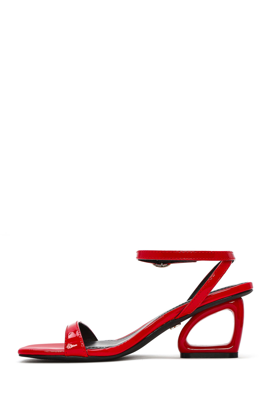 Women's Red Ankle Buckle Heeled Sandals