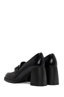 Women's Black Buckle Detailed Thick High Heel Leather Loafer | Derimod