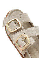Women's Beige Buckle Suede Leather Slippers | Derimod