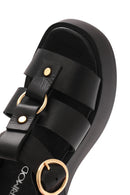 Women's Black Ankle Strap Thick Soled Leather Sandals | Derimod