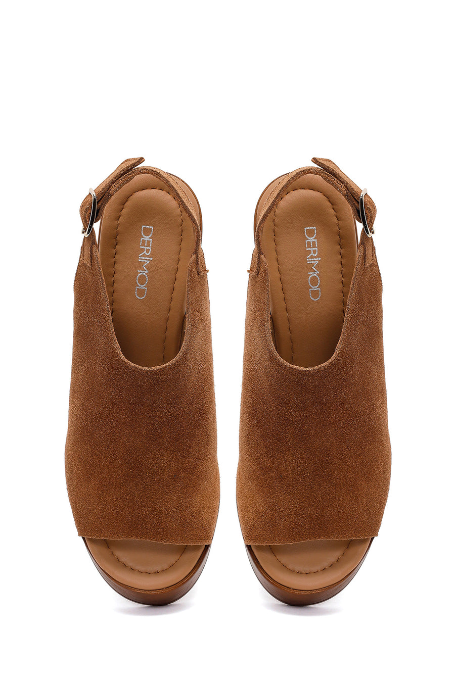 Women's Tan Ankle Buckle Platform High Heel Suede Leather Sandals