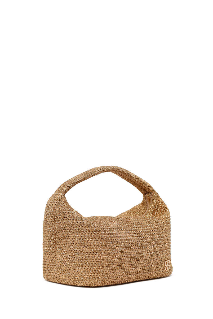 Woman Gold Glitter Wicker Shoulder Bag
