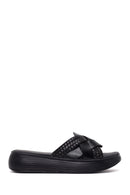 Woman Black Thick-Soled Leather Slipper | Derimod