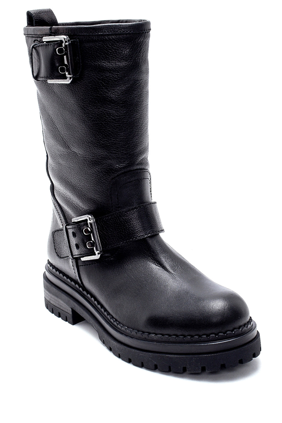 Women's Leather Buckle Detailed Boots