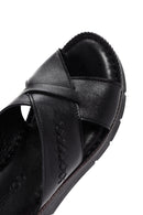 Women's Black Thick Soled Leather Comfort Slippers | Derimod