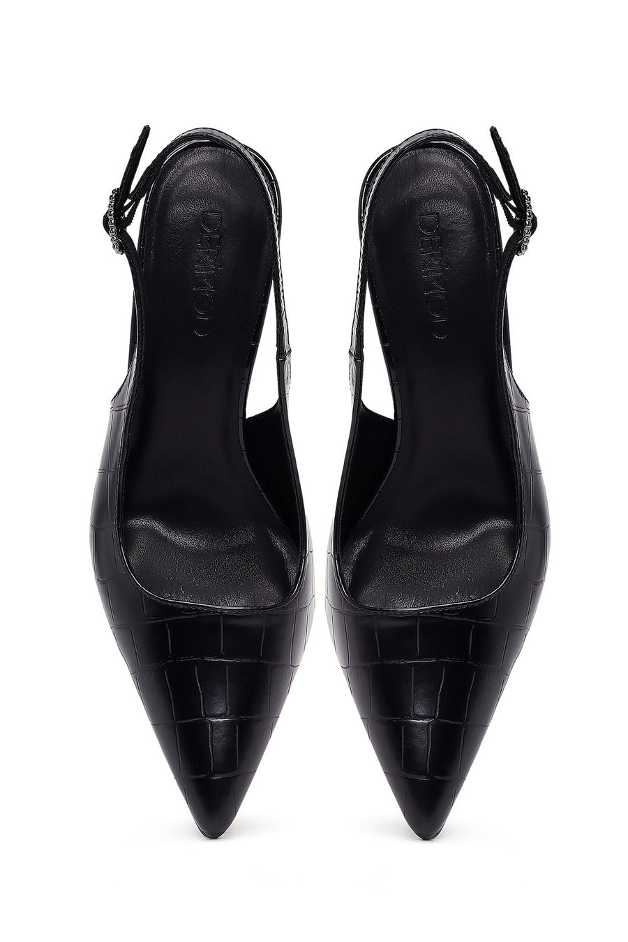 Woman Black Crocodile-Embossed Open-Back Stiletto High Heel