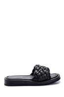 Women's Leather Knit Detailed Slippers | Derimod