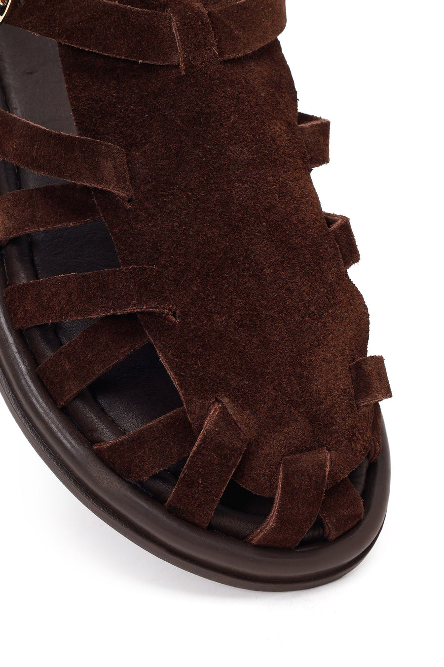 Woman Brown Buckled Suede Leather Sandals