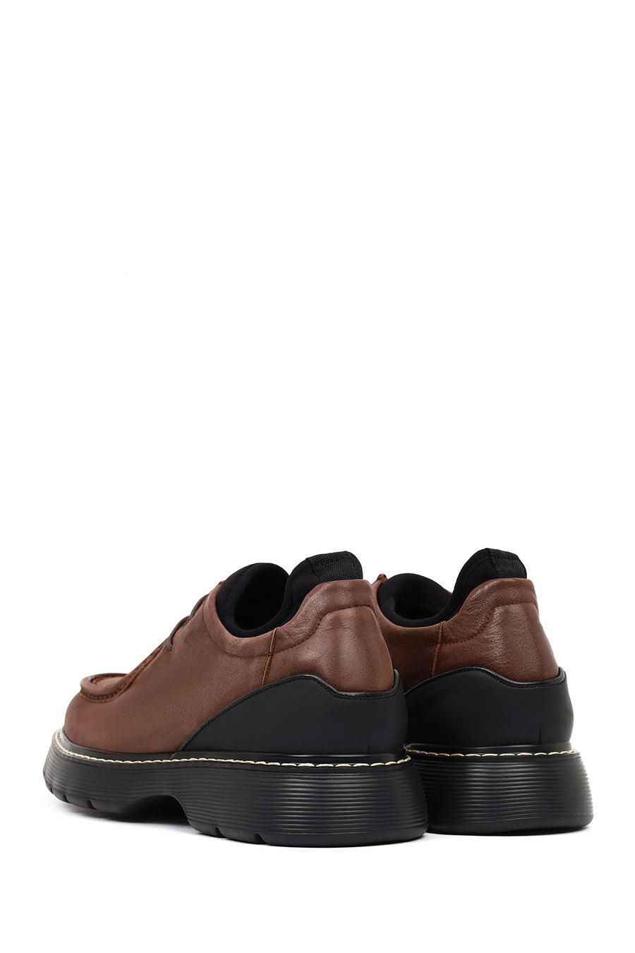 Men's Brown Lace-Up Thick Sole Leather Casual Shoes