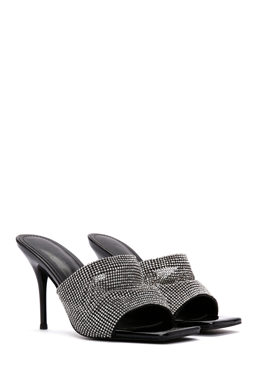 Women's Black Stone Thin Heeled Slippers