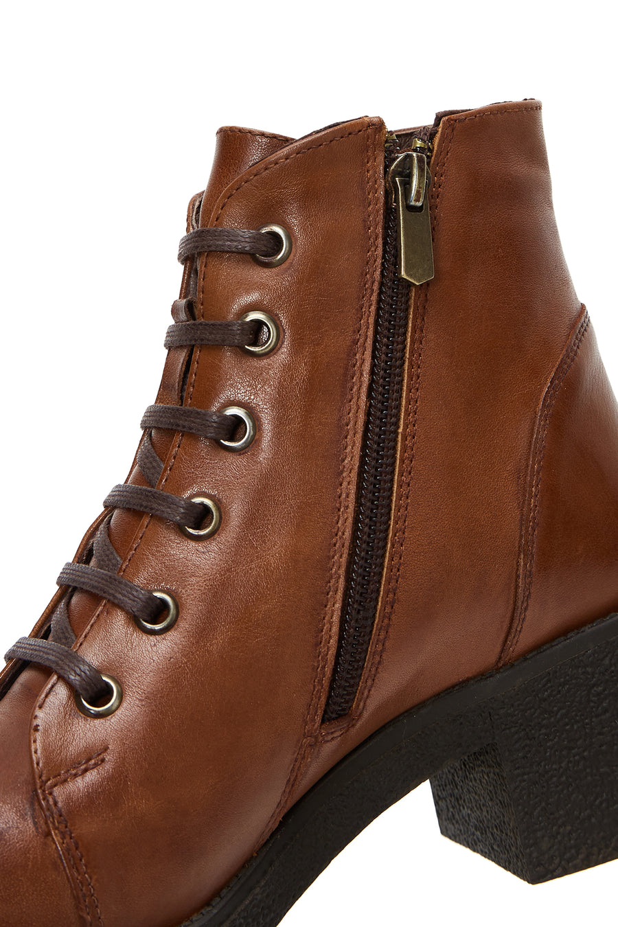 Women's Brown Zippered Thick Heeled Leather Casual Boots