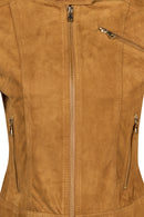 Kylie Woman Camel Mandarin Collar Short Suede Leather Jacket | Derimod