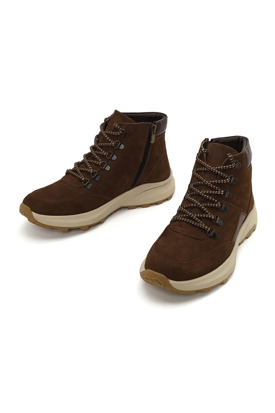 Male Brown Zip Closure Thick-Soled Nubuck Leather Boots