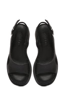 Women's Black Thick Soled Leather Comfort Sandals | Derimod