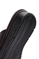 Women's Black Thick Soled Leather Comfort Slippers | Derimod