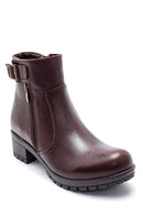 Women's Leather Buckle Detailed Zippered Boots | Derimod