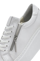 Women's White Thick-Soled Side Zipper Lace-Up Leather Sneakers | Derimod