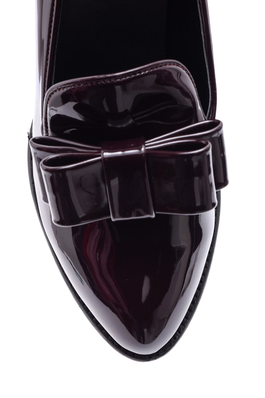 Women's Heel Detailed Bow Patent Leather Shoes
