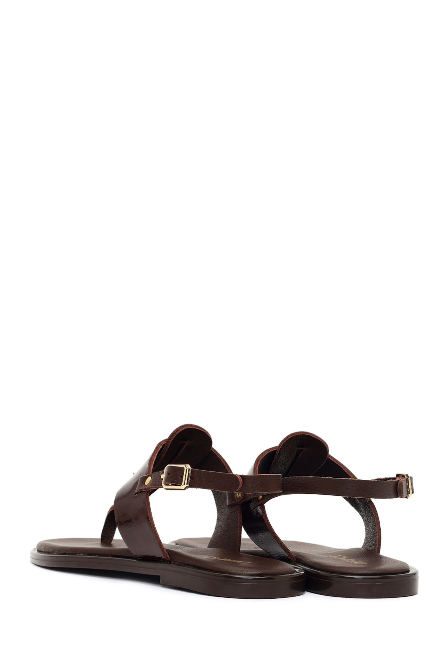 Women's Brown Buckle Thong Leather Sandals
