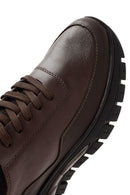 Erkek Kahverengi Bağcıklı Deri Sneaker | Derimod
