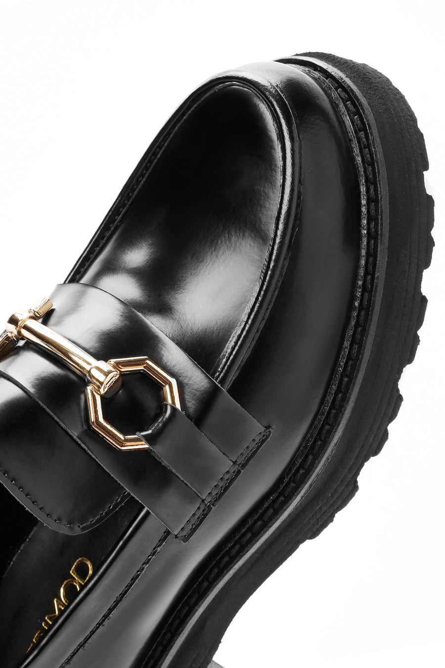 Kadın Siyah Tokalı Deri Maskülen Loafer