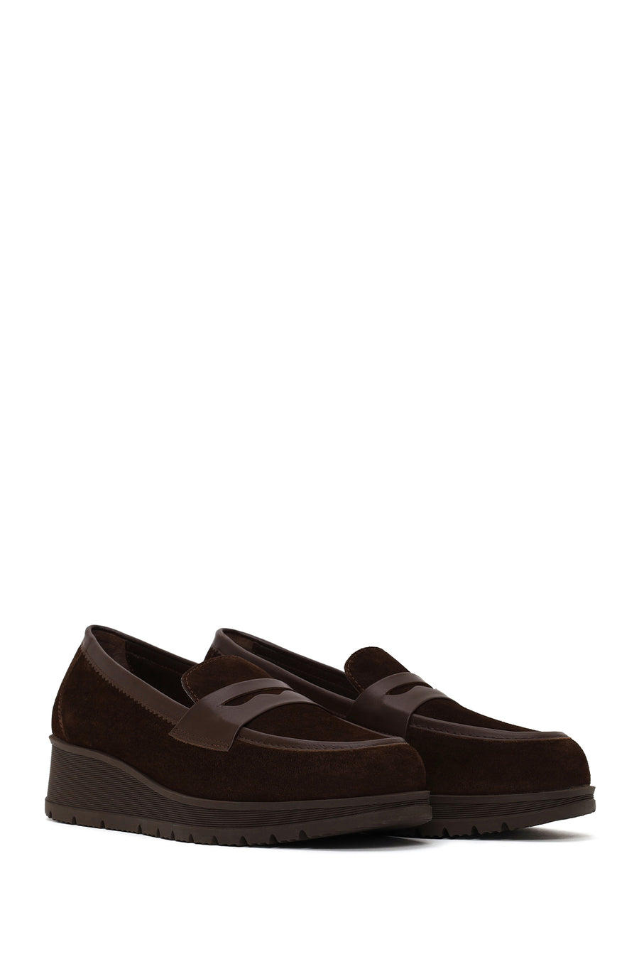 Woman Brown Wedge Heel Suede Comfort Loafer