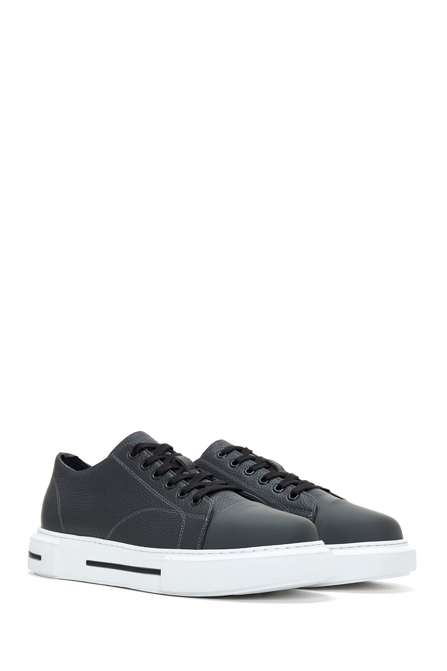 Men's Gray Leather Thick Soled Sneaker
