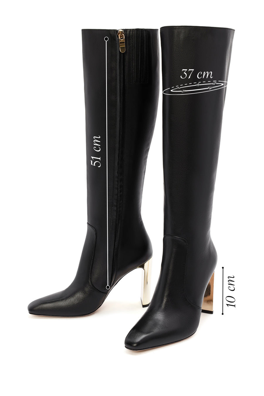 Women's Black Zippered Thick Heel Leather Boots