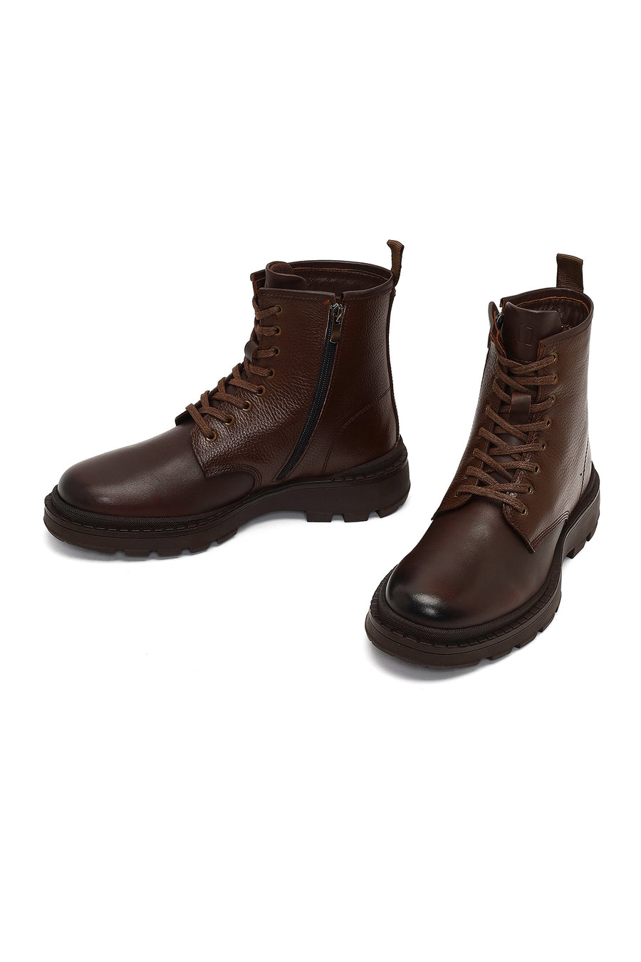 Men's Brown Lace-Up Zipper Leather Casual Boot