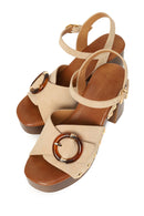 Woman Beige Buckled Ankle Platform Chunky High-Heel Suede Sandals | Derimod