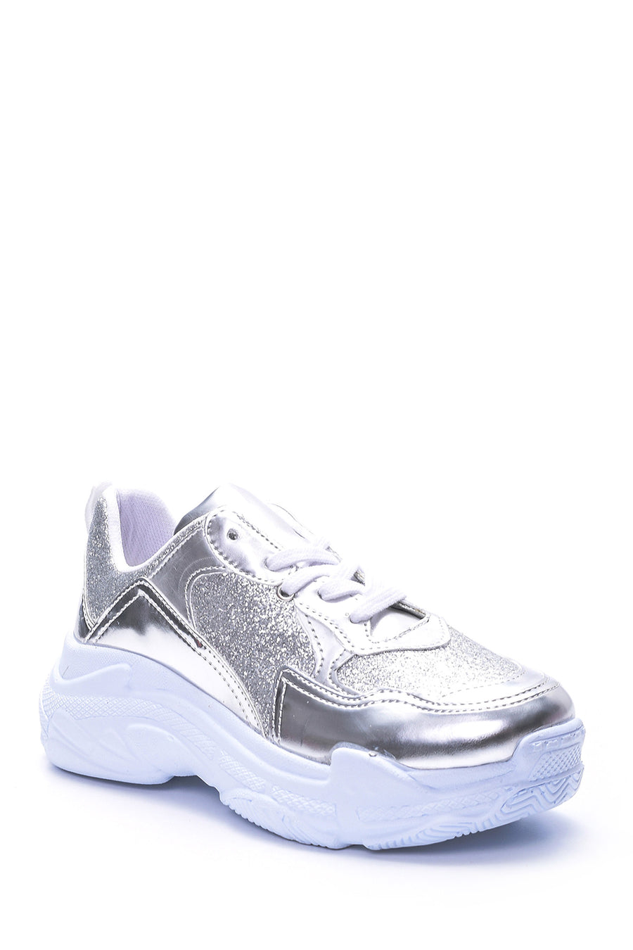 Women's High-Sole Silver Sneaker