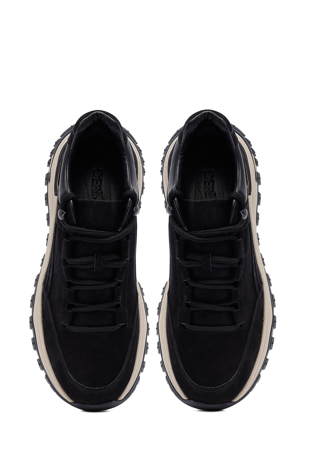 Erkek Siyah Bağcıklı Kalın Tabanlı Nubuk Deri Casual Sneaker