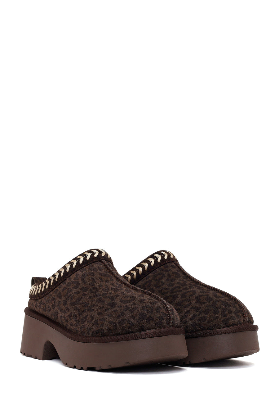 Woman Brown Thick-Soled Leopard Patterned Suede Teddy Boots