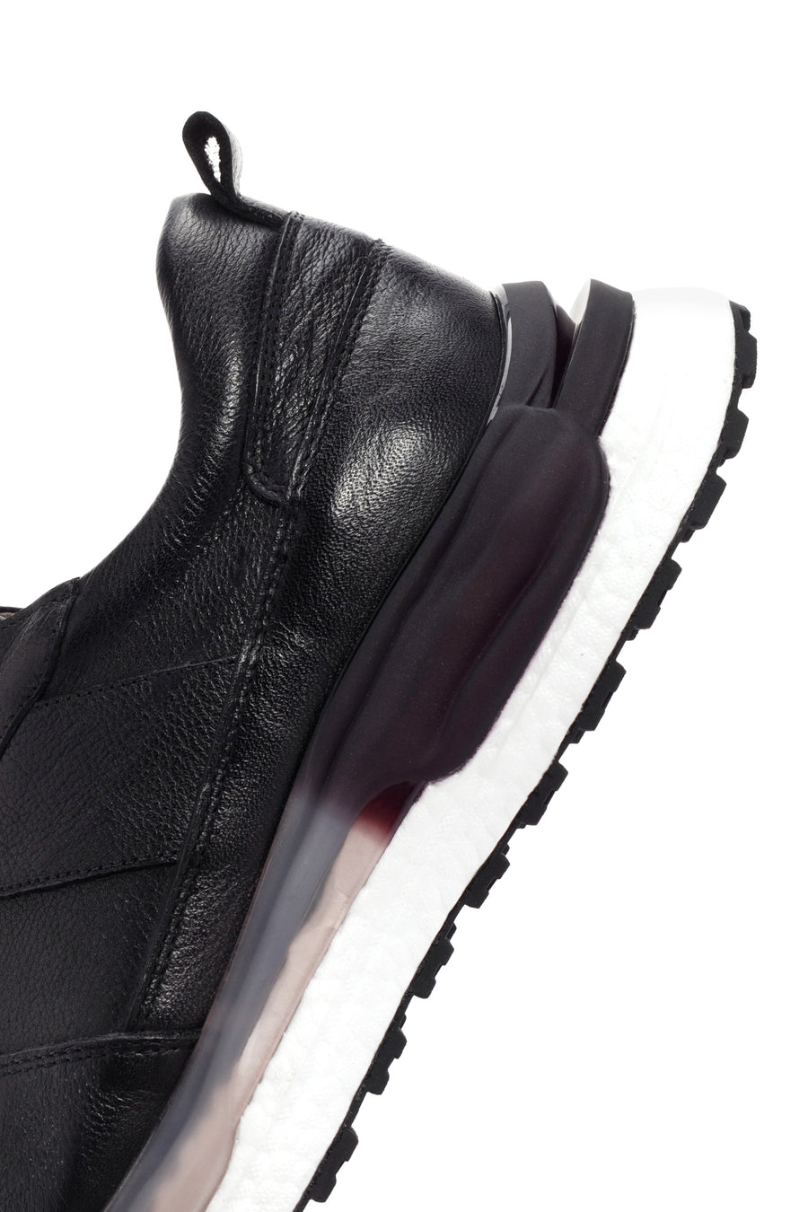 Men's Black Lace-up Thick-Sole Leather Casual Sneaker