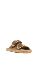 Women's Brown Buckled Suede Leather Espadrille Slippers | Derimod
