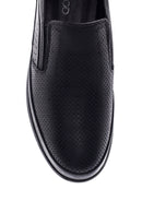 Men's Black Leather Perforated Sports Loafer | Derimod