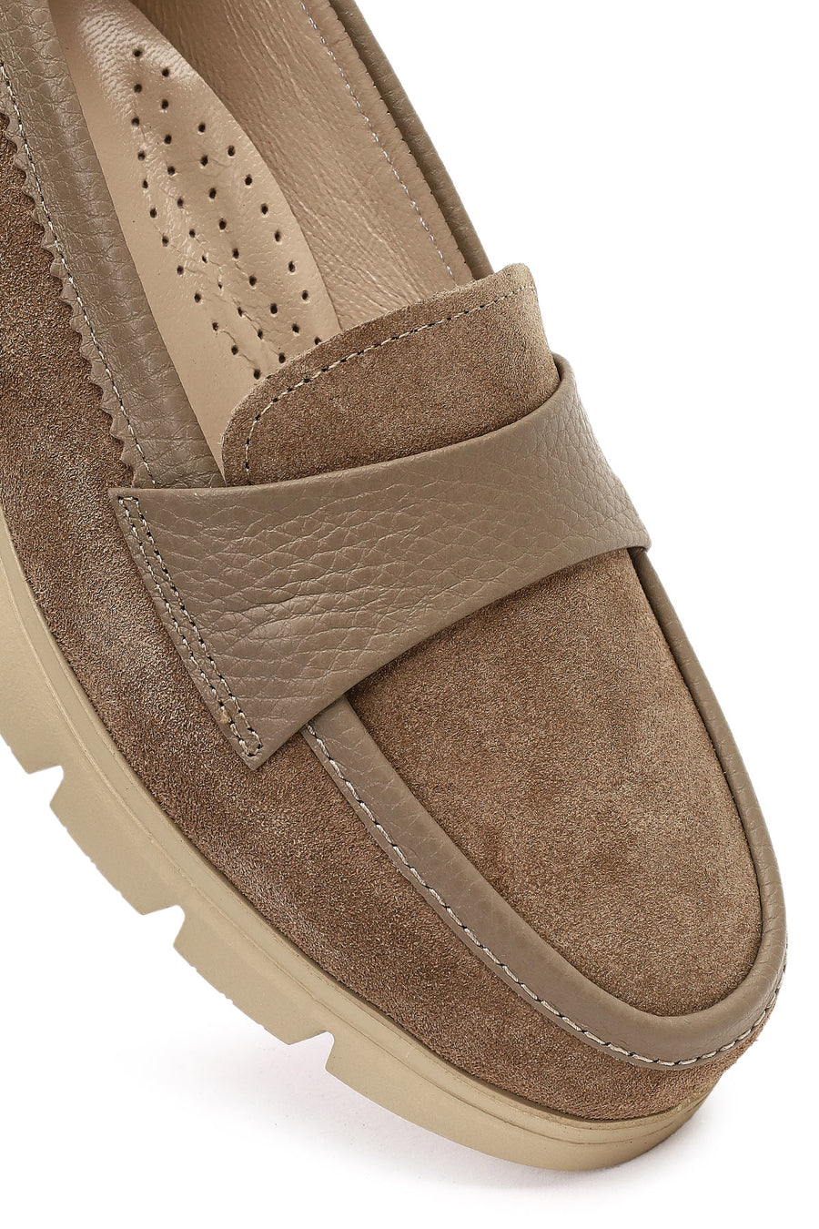 Kadın Vizon Kalın Tabanlı Süet Deri Comfort Loafer