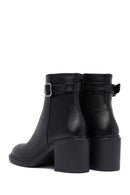Woman Black Zippered Chunky Heels Leather Boat | Derimod