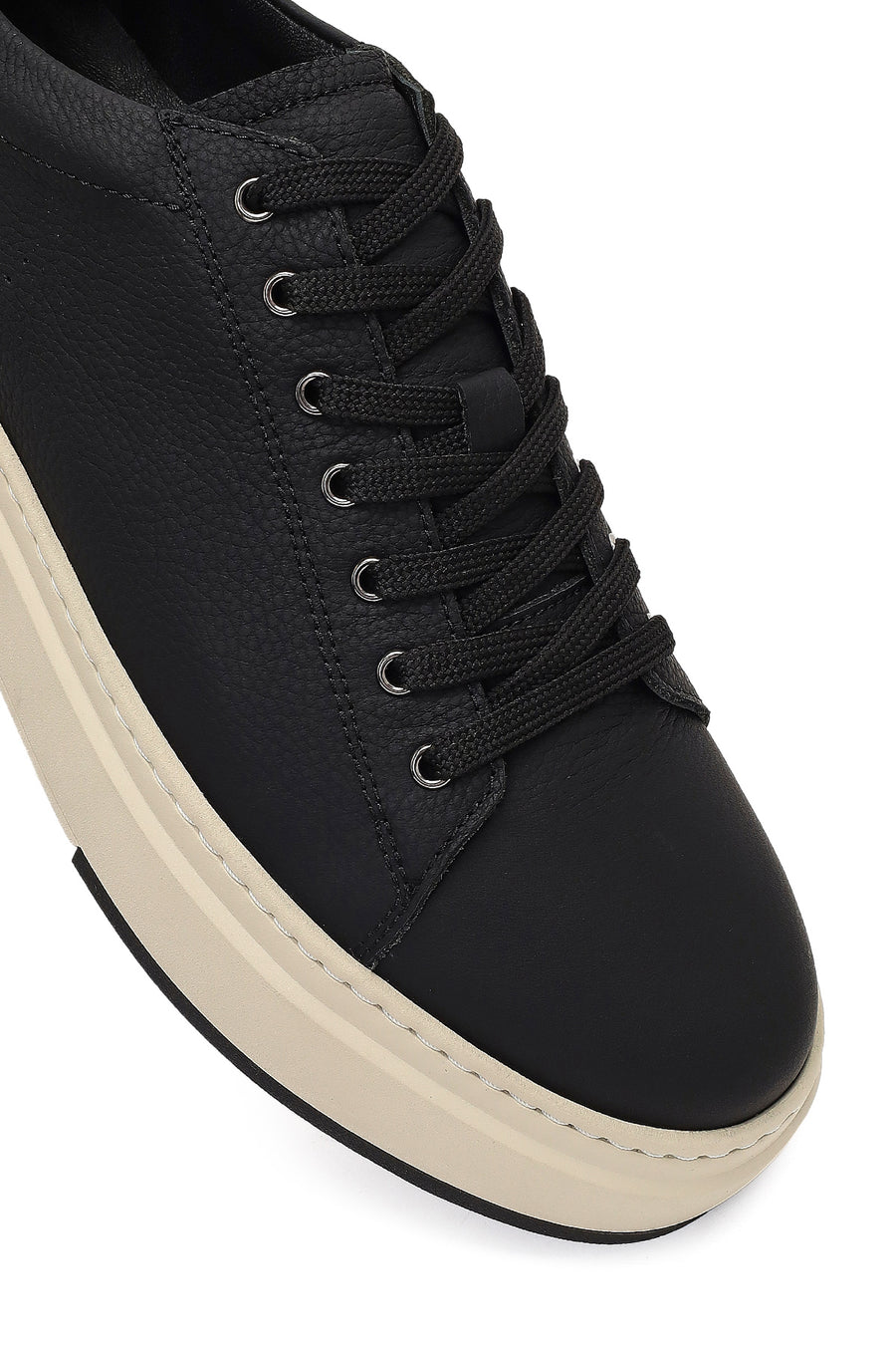 Male Black Lace-Up Thick-Soled Leather Sneaker