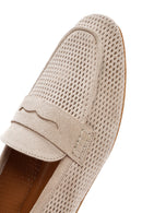 Women's Beige Mesh Suede Leather Loafer | Derimod