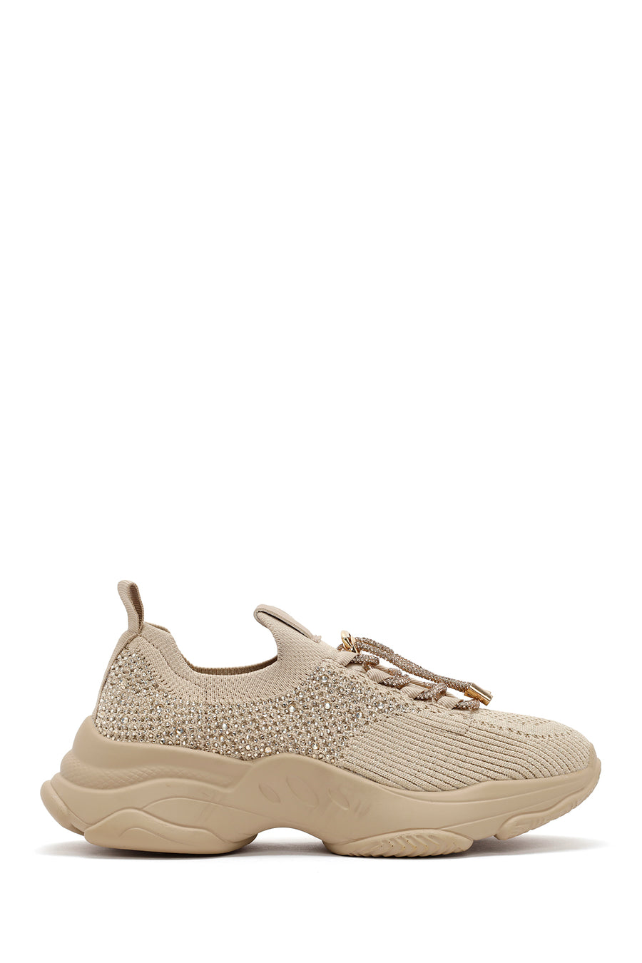 Derimod Zero Kadın Bej Bağcıklı Taş Detaylı Kumaş Sneaker AF520000TT | Derimod
