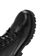 Women's Black Lace-Up Zipper Detailed Leather Combat Boots | Derimod