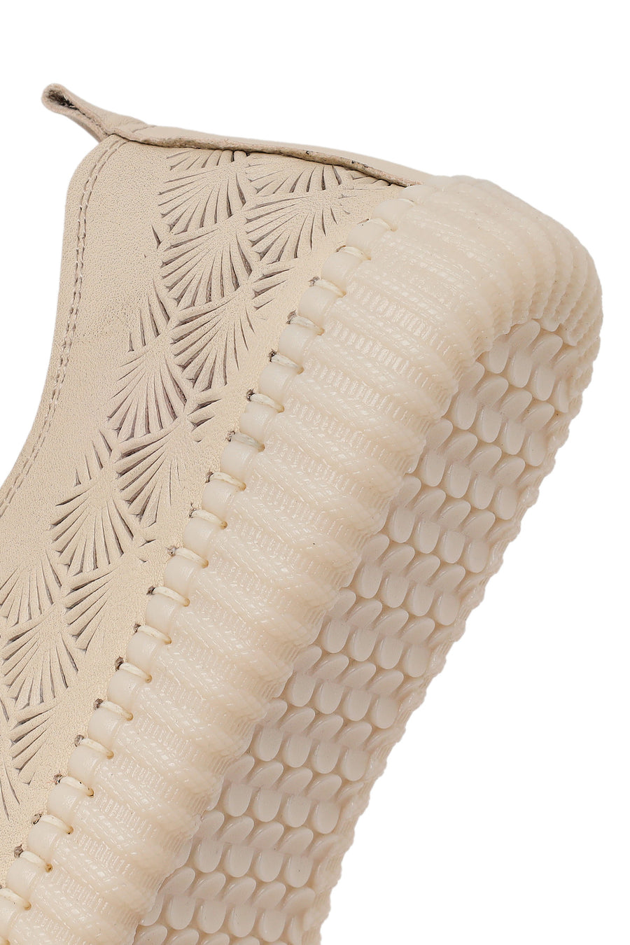 Woman Cream Patterned Leather Comfort Shoes
