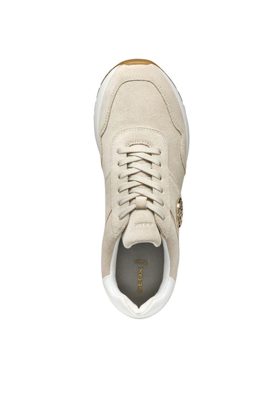 Geox Women Beige Low-Top Lace-Up Thick Sole Suede Leather Sneaker