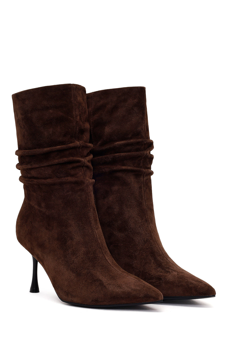 Woman Brown Thin-Heeled Suede Boots