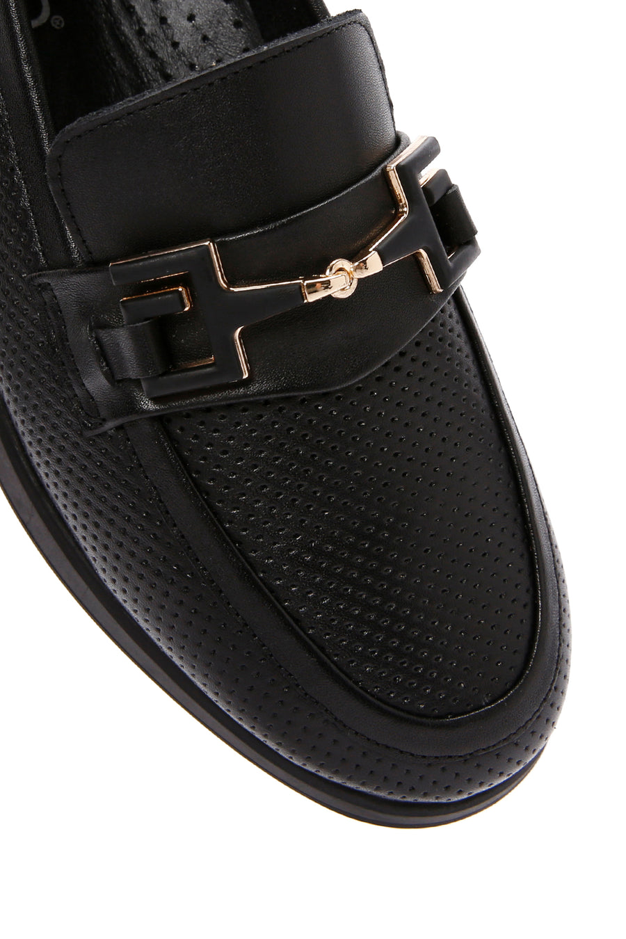 Women's Black Buckled Leather Comfort Loafer