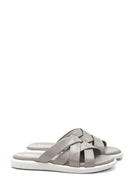 Women's Gray Leather Comfort Slippers | Derimod