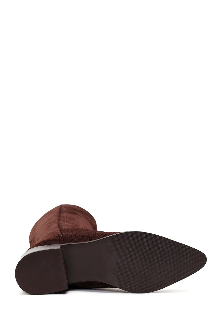 Woman Brown Thick Short-Heeled Zip Closure Suede Leather Boots